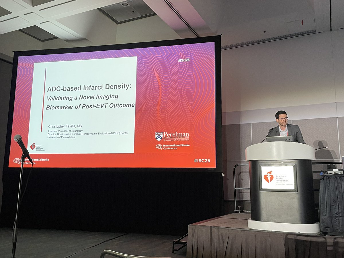 rwregen's tweet photo. #ADC-based #infarct density – Novel #stroke imaging biomarker presented by Chris Favilla @clauszsimonsen @AmanBPatel @nsanar @PennNeurology @MGHNeurology @MGHNeurosurg #ISC25 @AHAScience @StrokeAHA_ASA @SVINJournal @SVINSociety @YNIScommittee @SNISinfo https://t.co/g9WTOCELy2