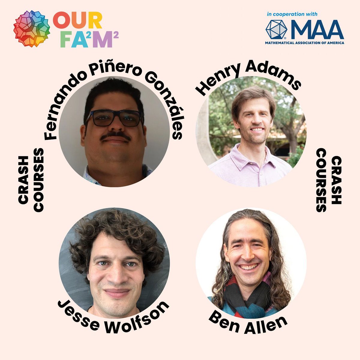 Meet the rest of the Crash Course speakers for the OURFA2M2 conference February 8-9 2025!

The goal of these talks is to inspire curiosity and give students exposure to various areas of math.

For more information and to register, visit ourfa2m2.org