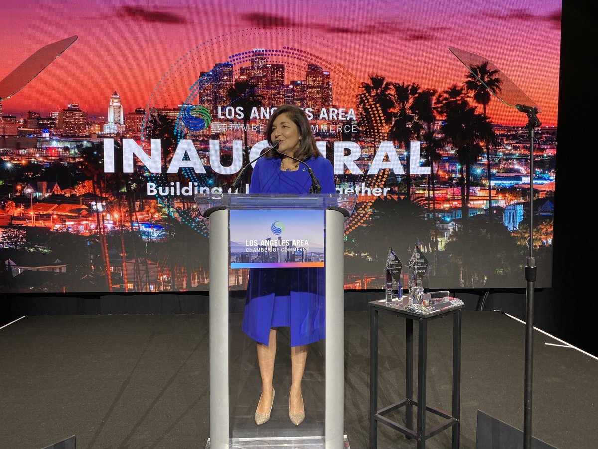Tonight, we stand together. 💙 At the 137th Inaugural Celebration, L.A. Area Chamber President &amp; CEO <a href="/LAChamberMaria/">Maria Salinas</a> reflected on the resilience of our community in the wake of devastation.