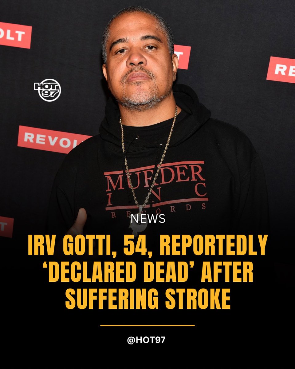 HOT97's tweet photo. #NEWS - According to reports, #IrvGotti, the iconic co-founder of the influential #HipHop label #MurderInc., has allegedly been “declared dead” at the age of 54.

The scoop comes from multiple sources which have stated that “declared dead” refers to the official recognition of someone as dead, usually made by a medical professional or legal entity.  Our thoughts and prayers go out to his family and friends at this time! We will keep you updated as this news unfolds 🙏
