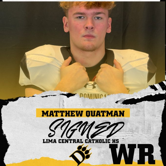 LCC senior WR Matthew Quatman signed his letter of intent on Wednesday to continue his football career at Ohio Dominican University.

Quatman, at 5'10, 170 pounds was a third team All-Ohio WR in 2023, but injuries set him back from those honors in 2024.

📸: <a href="/OhioDominicanFB/">Ohio Dominican Football</a>