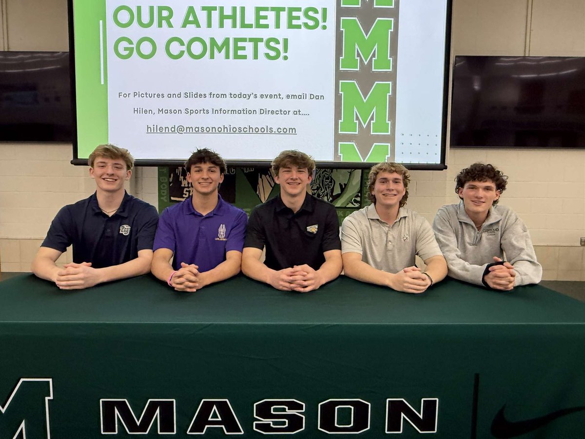 5 of our Seniors putting pen to paper at Mason’s spring signing day!  Dawgs!!!

Peter Marietta - University at Albany
Tanner Levin - Towson University
Quinn Riley - Bellarmine University
Jeffrey Pitcher - Liberty University
Chase Gettys - Cleveland State University