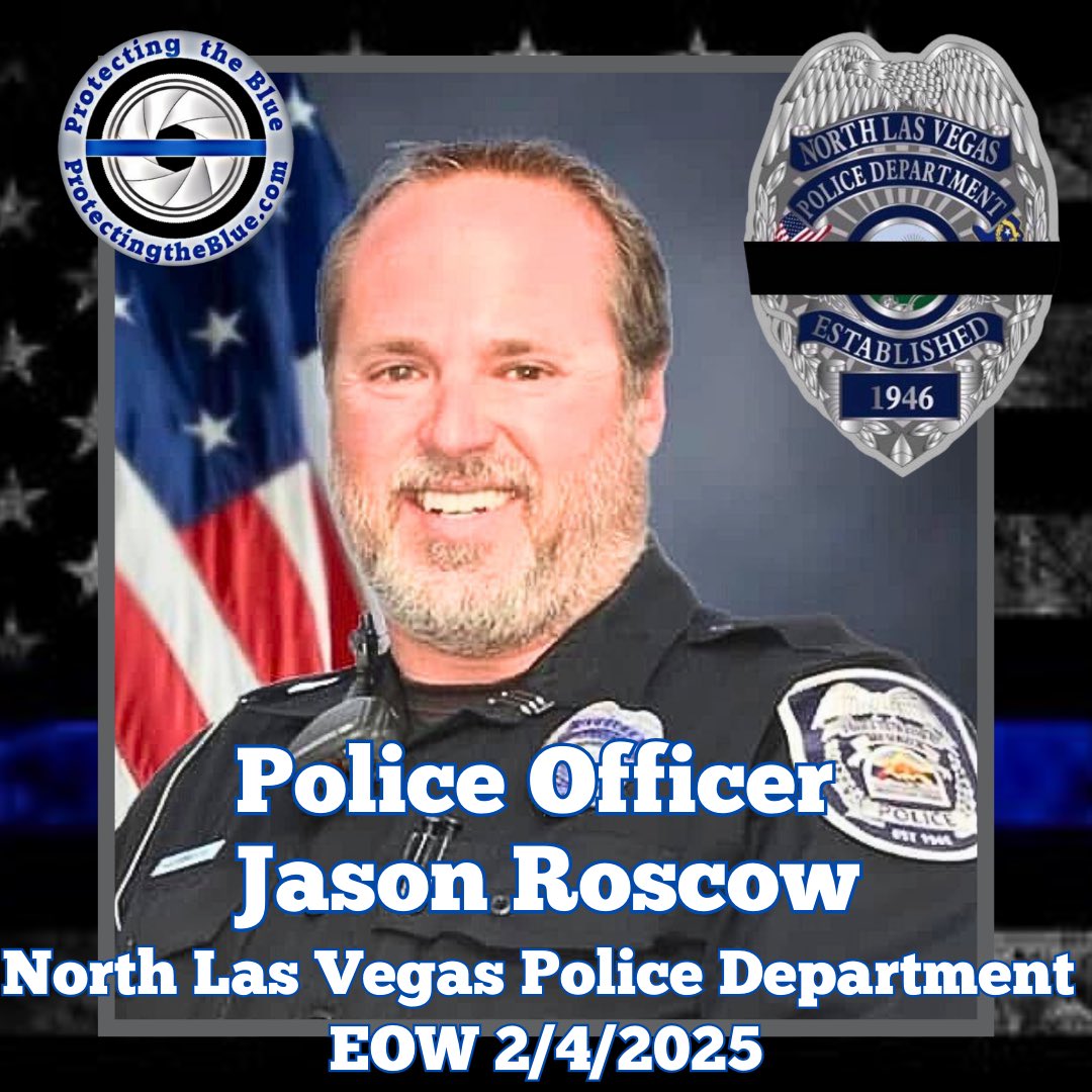 Police Officer Jason Roscow was murdered when he was fatally shot while responding to a report of a man with a gun in North Las Vegas. After the suspect fled and ignored commands, he shot at Officer Roscow, who returned fire and killed the suspect. Officer Roscow later died from