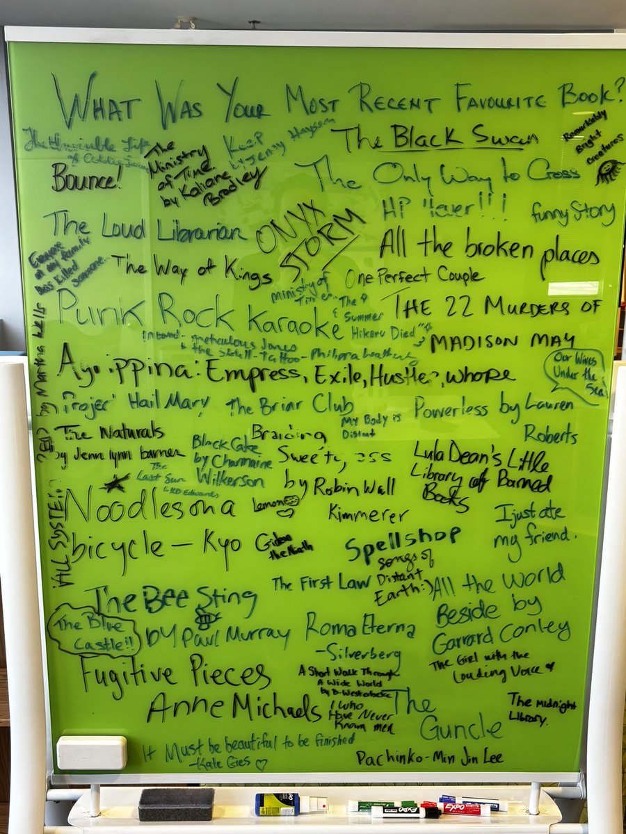 SchoolhouseCAN's tweet photo. What was your most recent favourite book? The OLA attendees named a few. @ONLibraryAssoc @ALA_PLA @amlibraries @MooreCoInc https://t.co/q1ZK7jc6Gz