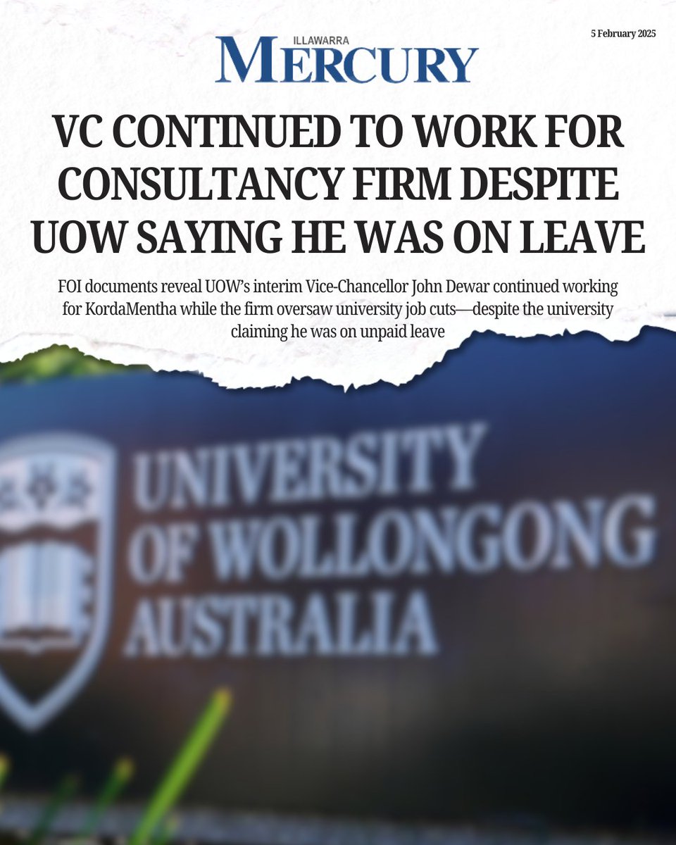 Nothing says ‘good governance’ like your Vice-Chancellor juggling roles with the consultancy cutting your own staff while the university insists he’s on leave. A real masterclass in honesty from UOW.

This is exactly why I’m chairing the Albanese Government’s inquiry into