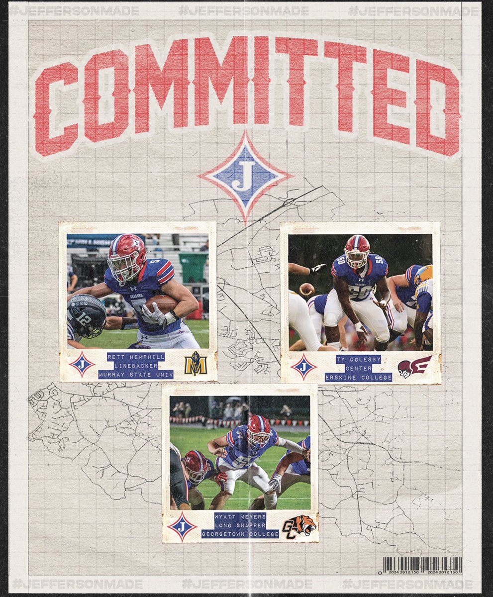 Huge Congrats to Rett Hemphill, Ty Oglesby, &amp; Wyatt Meyers on their scholarship commitments!!   Murray State, Erskine, &amp; Georgetown College are getting three great athletes and human beings!!  #JeffersonMade 💪🏽 📷💨