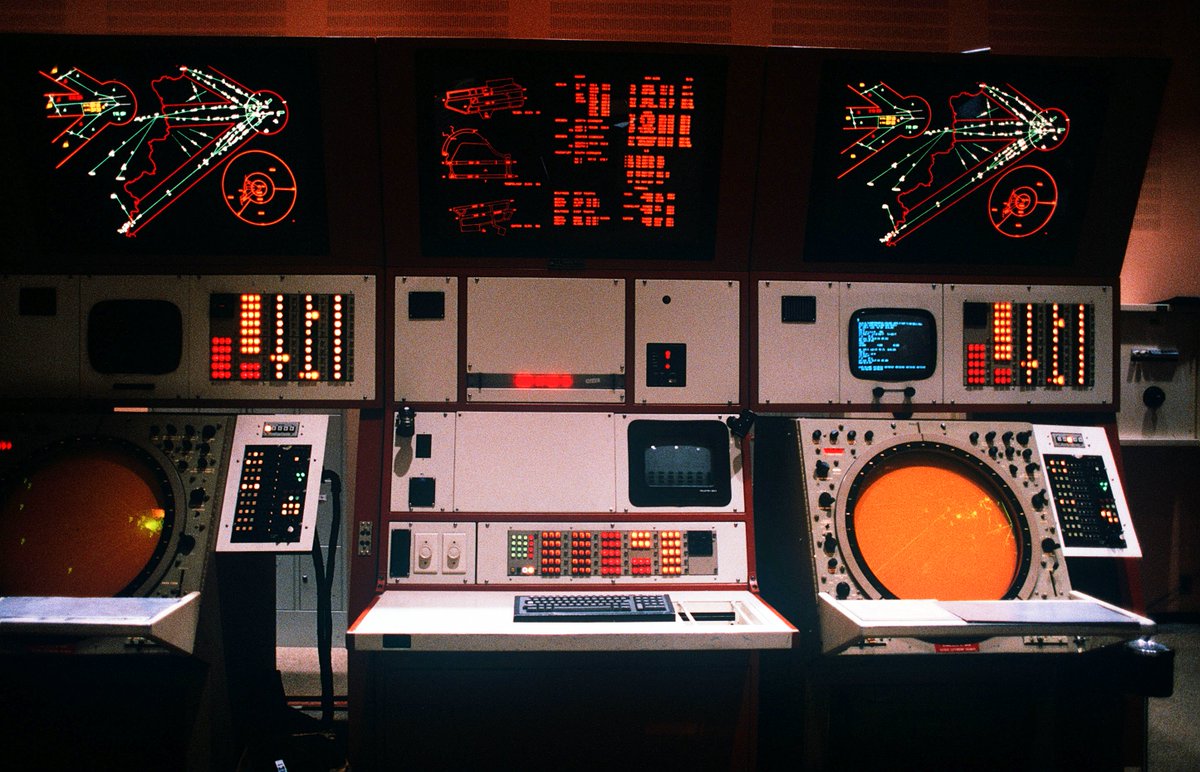 Air traffic control at Tempelhof Central Airport in Berlin, 1987.
