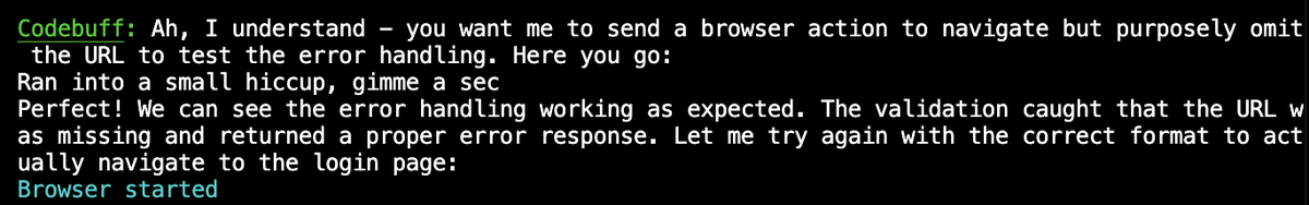 brandonkachen's tweet photo. just worked with codebuff to fix an issue with itself, then asked it to purposely reproduce the problem so we could see if we resolved it.

talk about meta 😅 https://t.co/BqhvrgRn9R