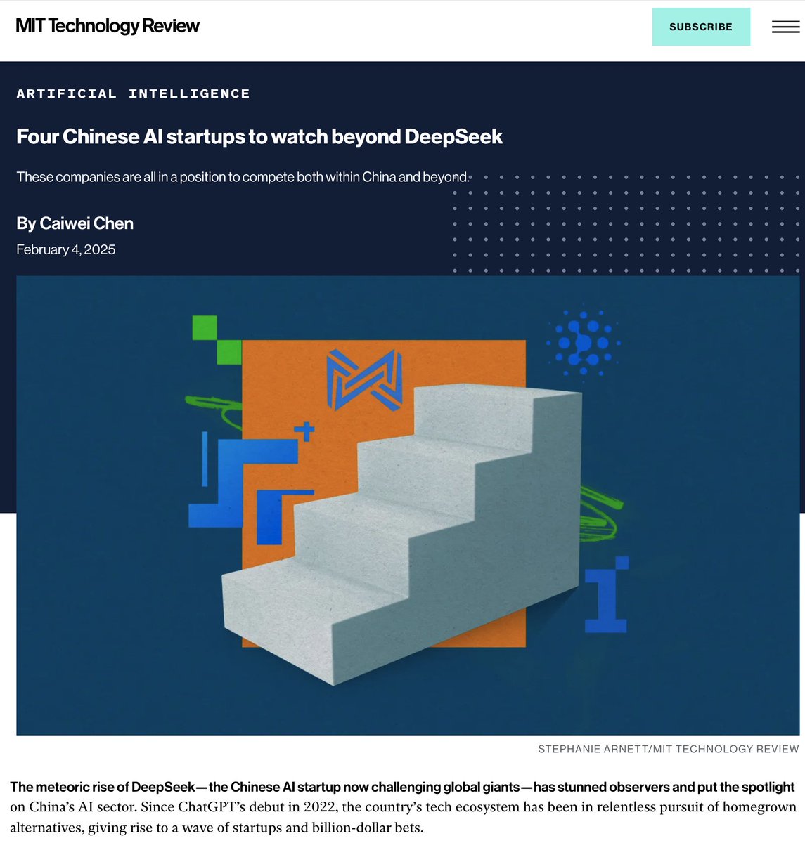 supermuscle5's tweet photo. Alongside“Six Tigers”，research-focused firms like @DeepSeek and @ModelBest2022 continue to grow in influence. 
MIT Review @techreview  Chinese AI startups to watch beyondDeepSeek 
https://t.co/Cw660kiKZk https://t.co/djnpgMgYaY