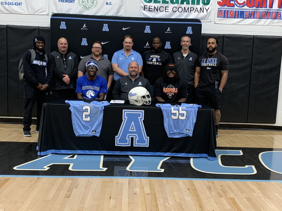 C.B. AYCOCK FOOTBALL (@aycockfootball) on Twitter photo Congratulations to Caleb Frederick and Jadon Best for signing their NLI to play football next fall. Caleb signed with Fayetteville State and Jadon signed with Campbell University. We are proud of you and know you will represent Aycock Football well. <a href="/C_fred26/">Caleb Frederick</a> <a href="/JadonBest74/">Jadon Best</a> Congratulations to Caleb Frederick and Jadon Best for signing their NLI to play football next fall. Caleb signed with Fayetteville State and Jadon signed with Campbell University. We are proud of you and know you will represent Aycock Football well. <a href="/C_fred26/">Caleb Frederick</a> <a href="/JadonBest74/">Jadon Best</a>