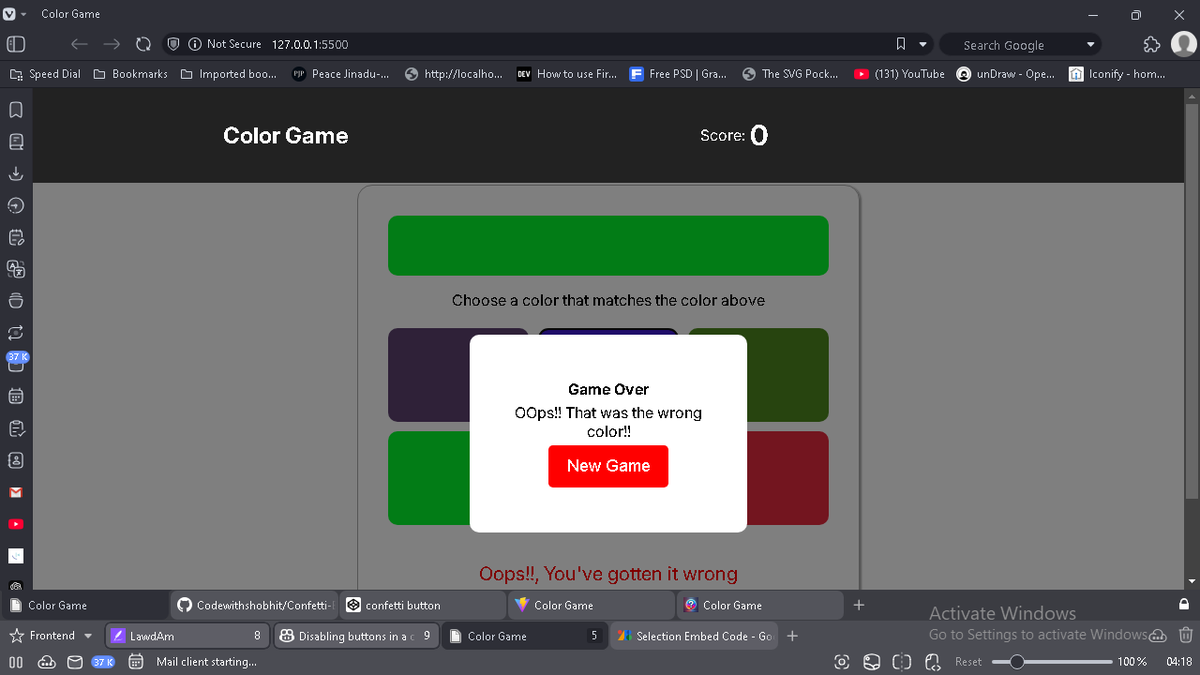 idighekere's tweet image. Day 26 of 👨💻#100DayOfCode
Worked on a HNG12 frontend stage 1 task,
Color guessing game using HTML,CSS and JS.
Battled with fixing bugs on a codebase. God help me