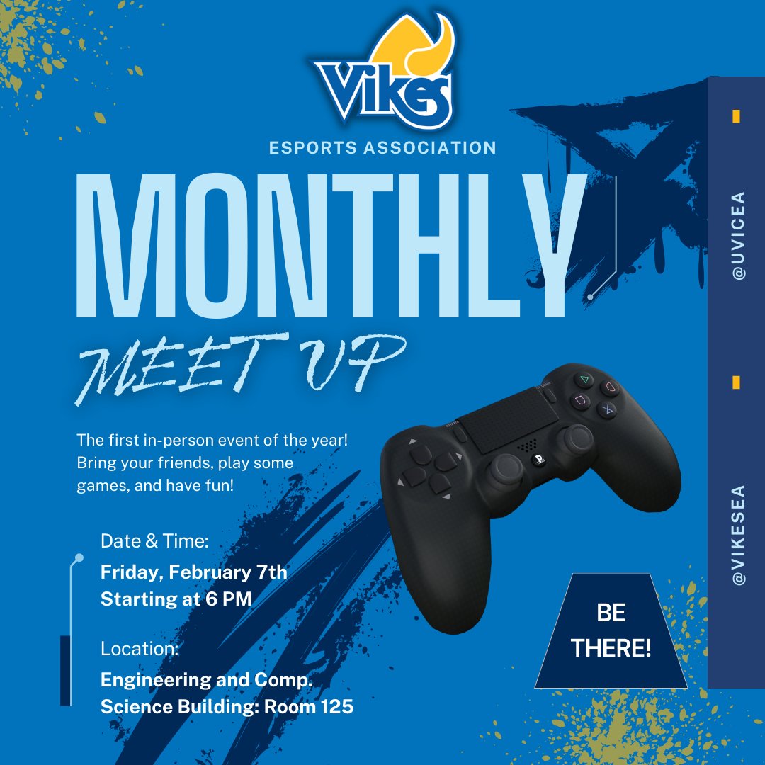 uvicea's tweet photo. Join us for our first Monthly Vikes Esports Meetup of the year! 🎉We will be running some party games throughout the night!

🗓️Date: Friday, February 7th
⏰Time: 6:00 PM
📍Location: Engineering and Comp. Science Building - Room 125 https://t.co/38BG0cod5h