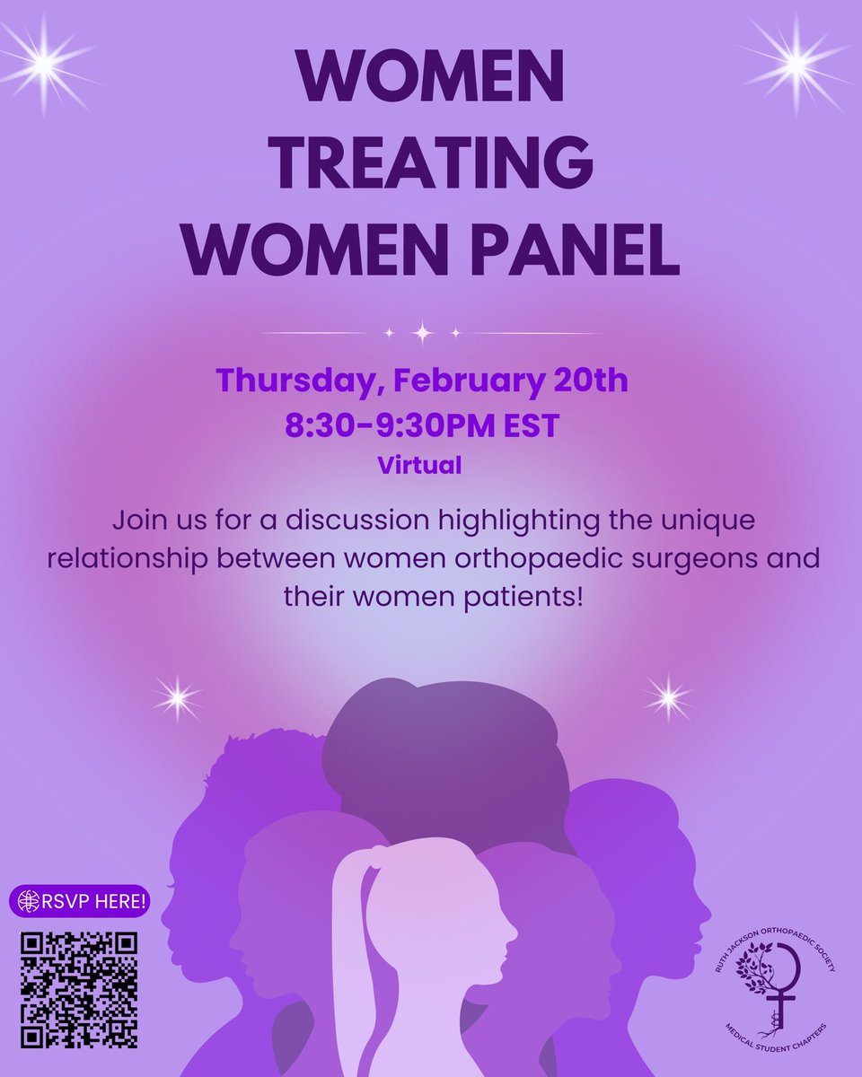 rjosmedstudents (@rjosmedstudents) on Twitter photo 📢 Join <a href="/RJOSociety/">Ruth Jackson Orthopaedic Society</a> Medical Students for a discussion panel to hear from female patients that were operated on by women orthopaedic surgeons 🦴🩺👩⚕️
🗓️ Feb 20
🕚 8:30-9:30 PM EST
📍 Virtual
Scan the QR code to RSVP, or check out the 🔗 in our bio!
#orthotwitter #womeninortho 📢 Join <a href="/RJOSociety/">Ruth Jackson Orthopaedic Society</a> Medical Students for a discussion panel to hear from female patients that were operated on by women orthopaedic surgeons 🦴🩺👩⚕️
🗓️ Feb 20
🕚 8:30-9:30 PM EST
📍 Virtual
Scan the QR code to RSVP, or check out the 🔗 in our bio!
#orthotwitter #womeninortho