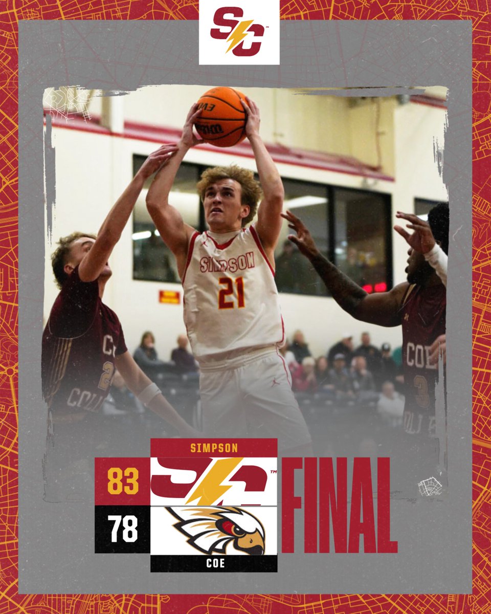Mission Accomplished! 🏀⚡️

Bo Huston ties his career-high with 27 points
Levi Gurwell adds 20 points
As a team, we shot 58.8 from the field, and 56.5 from beyond the arc.

🔗 linktr.ee/simpsonmbasket…… 

#rollriversMBB #d3hoops