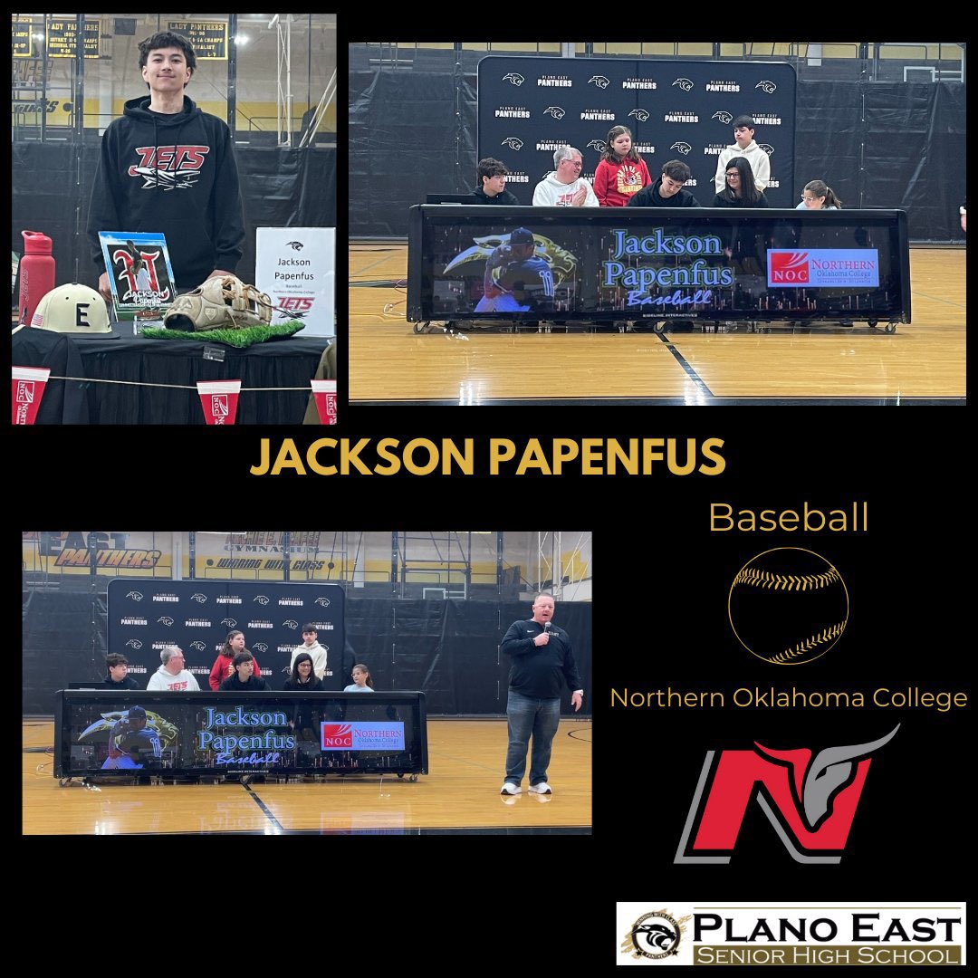Plano East Baseball (@peshbaseball) on Twitter photo Congrats to <a href="/PapenfusJackson/">Jackson Papenfus</a> on signing this morning with <a href="/nocenidjets/">Northern Oklahoma College Jets Baseball</a>! An absolute DAWG is headed north! #Beast #Goldshirts #Thejungle <a href="/EastPanthers1/">Plano East Senior High School Panthers</a> <a href="/PISDAthDept/">Plano ISD Athletic Department</a> Congrats to <a href="/PapenfusJackson/">Jackson Papenfus</a> on signing this morning with <a href="/nocenidjets/">Northern Oklahoma College Jets Baseball</a>! An absolute DAWG is headed north! #Beast #Goldshirts #Thejungle <a href="/EastPanthers1/">Plano East Senior High School Panthers</a> <a href="/PISDAthDept/">Plano ISD Athletic Department</a>