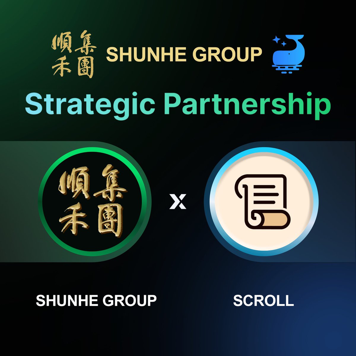 ZKPwhale's tweet photo. 🤝 We are excited to announce that #Shunhe Group has formed a strategic partnership with #Scroll.
🎉 @Scroll_ZKP @ZKPwhale By combining Shunhe’s #ZKPSOC chip with #Scroll’s zk-rollup solution, the two parties will work together to enhance blockchain scalability and privacy protection, providing innovative technological support for decentralized finance and #Web3 applications.
🐳This collaboration will drive the industry toward a more efficient and secure future.
#ZKP #SHUNHE #SCR #Scroll #SDAO #ZKPWHALE #ZPN #Web3