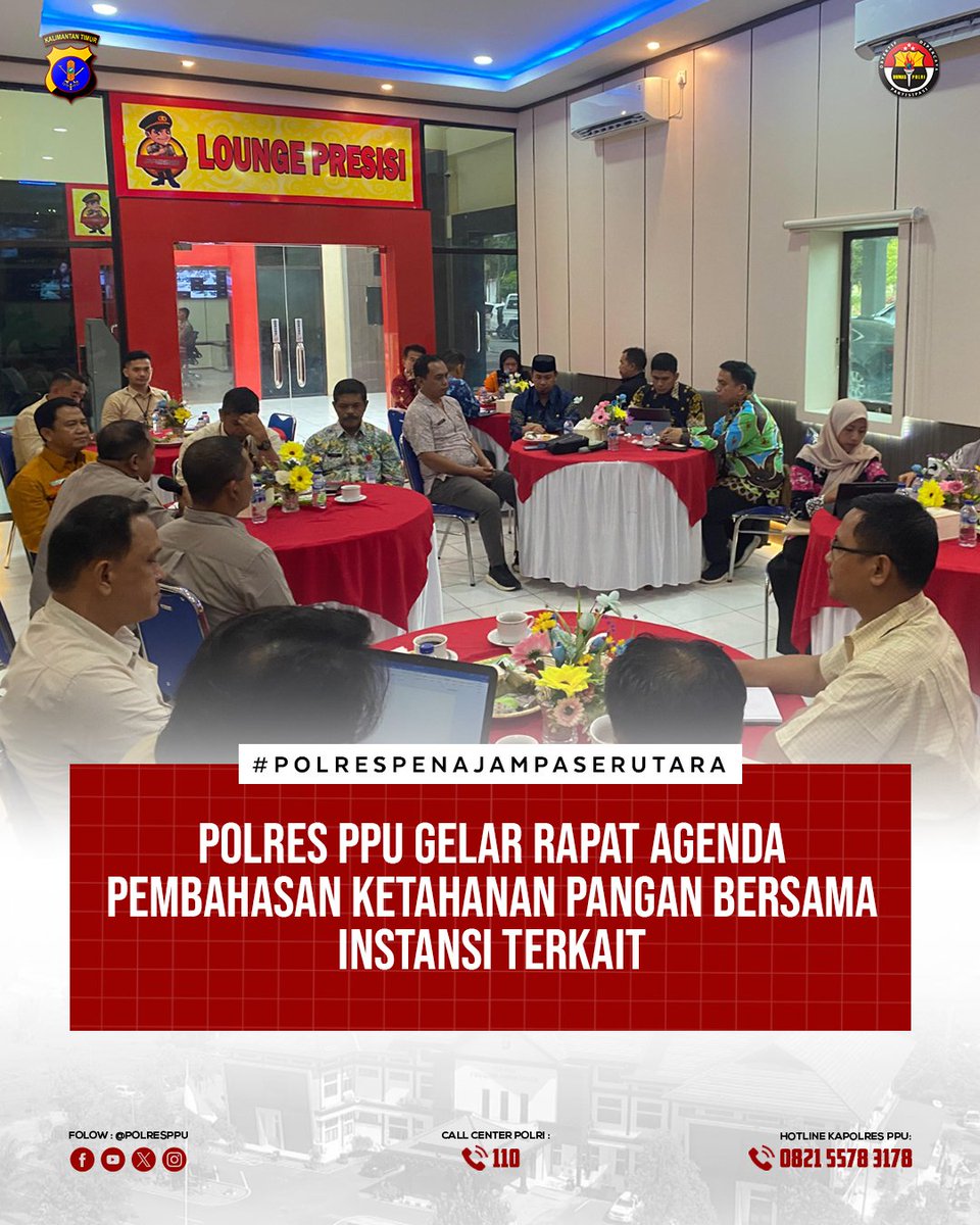 PpuPolres's tweet photo. Polres PPU Gelar Rapat Agenda Pembahasan Ketahanan Pangan Bersama Instansi Terkait
.
.
#PolresPPU #Poldakaltim #Polripresisi #Pemilu2024 #PemiluDamai #Damaiindonesia #IknNusantara https://t.co/NLN0FpQ1lc