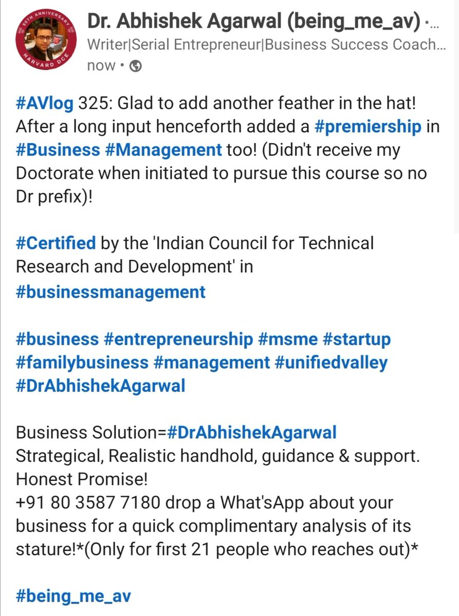 being_me_av's tweet image. #AVlog 325
#business #entrepreneurship #msme #startup #familybusiness #management #unifiedvalley #DrAbhishekAgarwal 

Business Solution=#DrAbhishekAgarwal  
Strategical, Realistic handhold, guidance &amp;amp; support. Honest Promise!

#being_me_av
