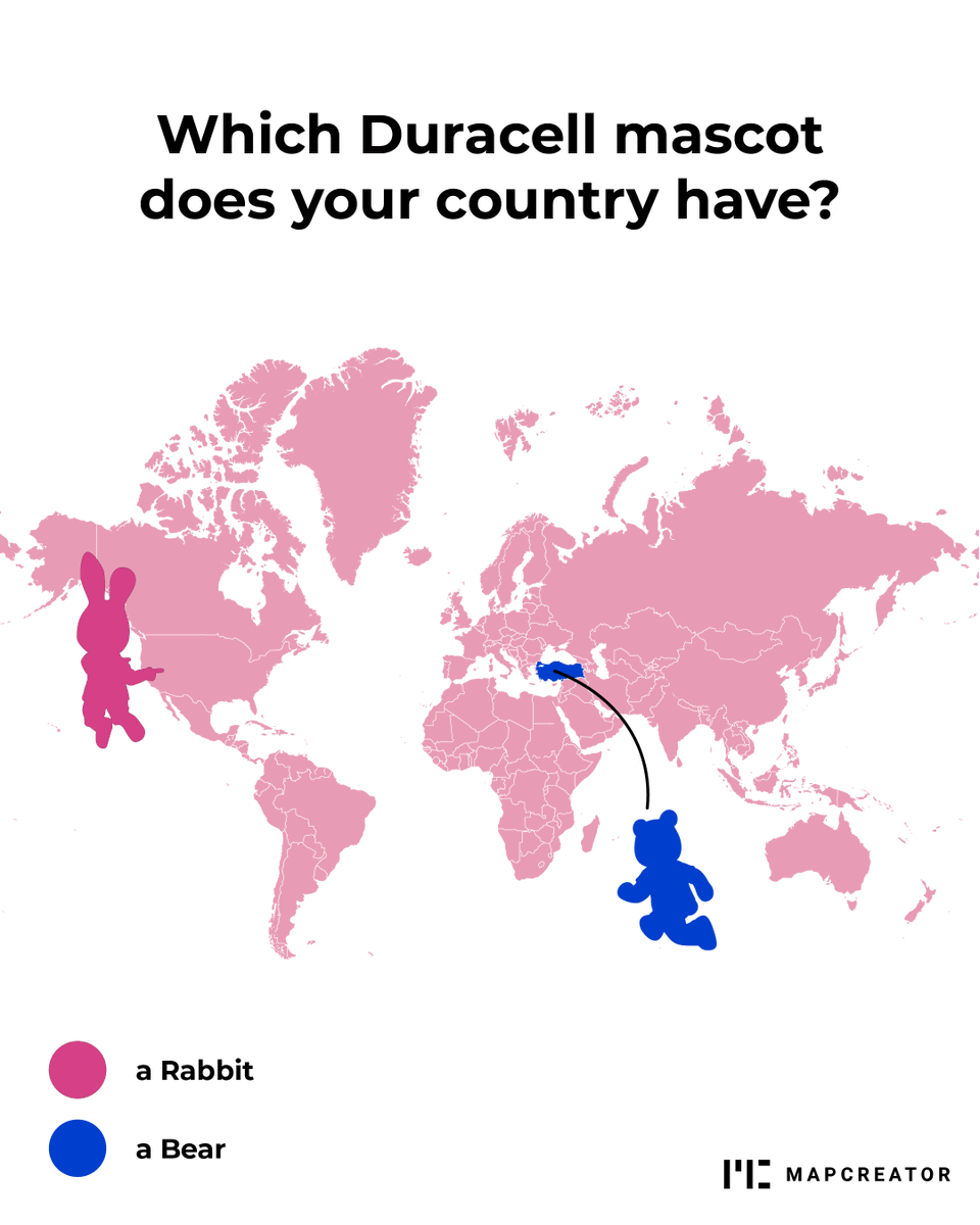 mapcreator_io's tweet image. In Turkey, this famous battery brand uses a bear as its mascot. Makes sense - what animal has more energy than one that sleeps half the year? 🔋🐻😂 #battery #worldmap #mapcreation