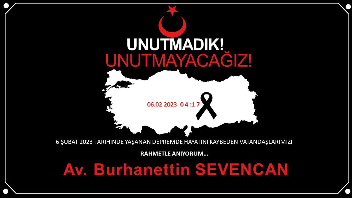 6 Subat 2023'te yaşadığımız Asrin Felaketinde hayatını kaybeden vatandaşlarımızı rahmetle anıyor, yakinlarina ve milletimize baş sağlığı diliyorum.
Rabbim milletimize, ülkemize bir daha ayni acilari yaşatmasın ve her türlü afetlerden korusun.