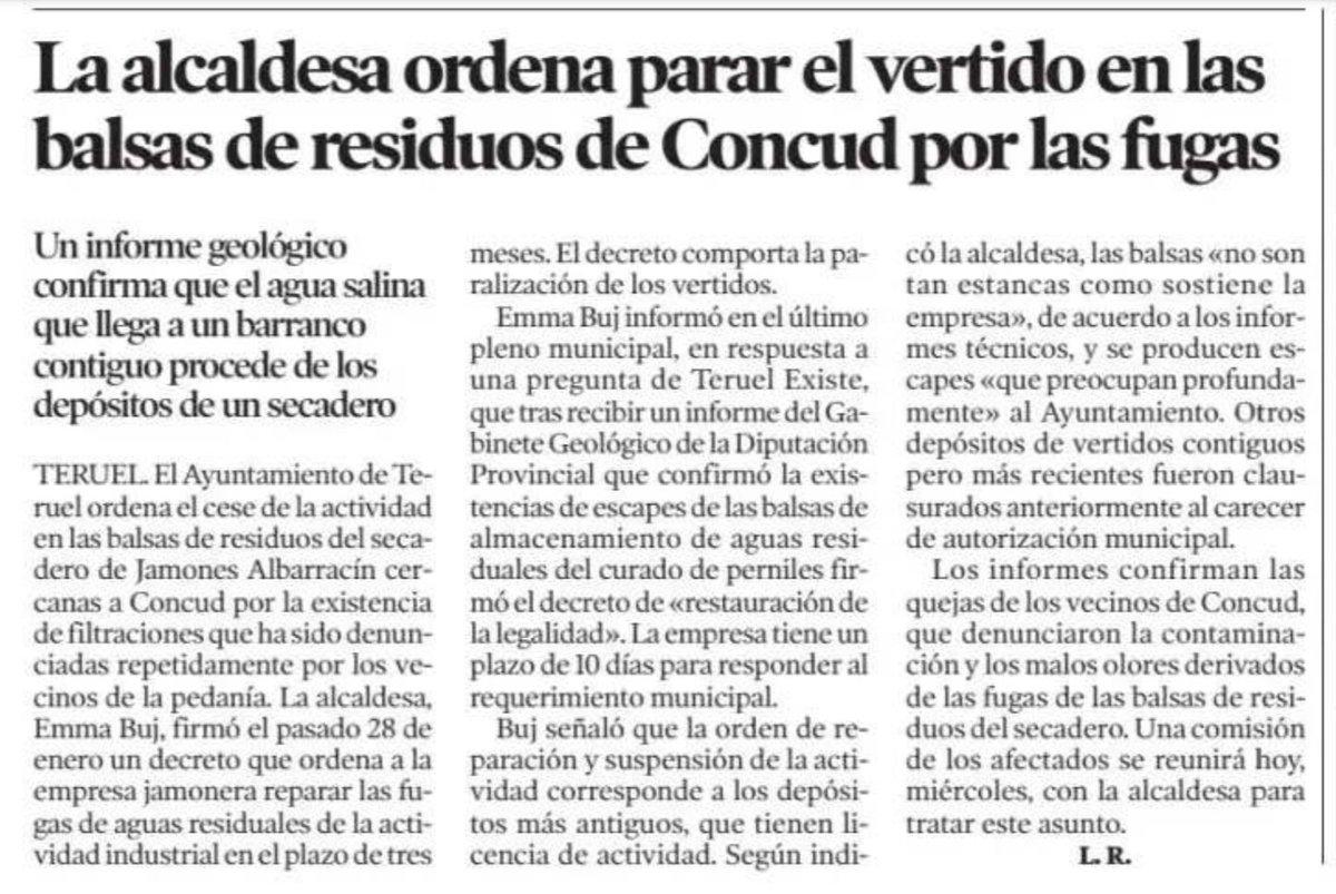 🚱 Llevamos con esto desde antes de verano. La evidencia se confirma: 18.000 litros de agua contaminada vertidos en Concud.
🔎 ¿Va a tomar alguna mediada Emma Buj y el PP para hacer cumplir la orden?