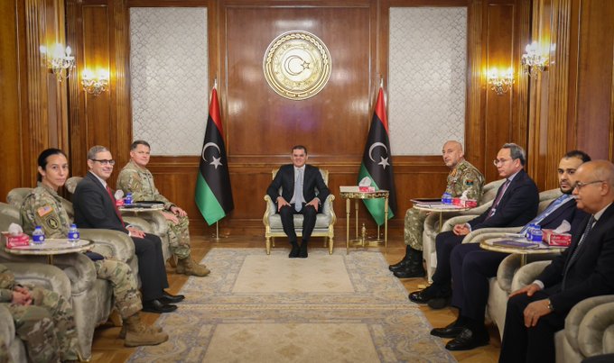 smmlibya's tweet photo. 🇺🇸🇱🇾U.S. Africa Command (AFRICOM) Deputy Commander Lieutenant General Brennan, Brigadier General Cravory, and Chargé d'Affaires Brent were pleased to meet with Prime Minister and Acting Minister of Defense Debiba in #Tripoli.   
1/2 https://t.co/Mvo1Clttfo
