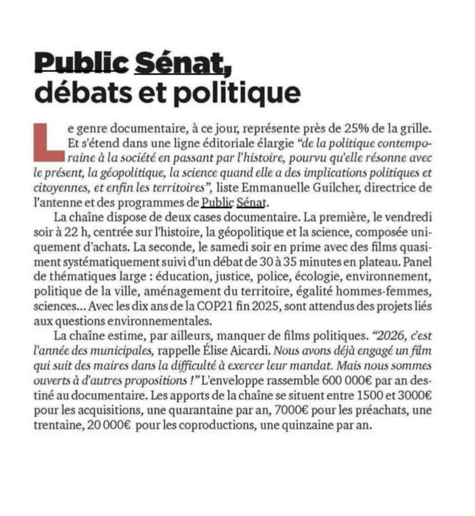 Merci à <a href="/Ecran_Total/">Ecran Total</a> pour cet article qui apporte de la visibilité à notre politique #documentaires <a href="/publicsenat/">Public Sénat</a> @eliseaicardi <a href="/Perrine_tarneau/">Perrine Tarneaud</a> <a href="/VirgDuval/">Virginie Duval</a> <a href="/PauSortino/">Pauline Sortino</a>
