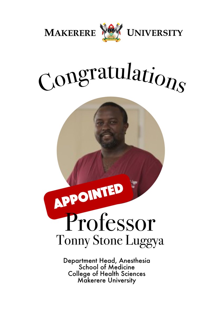 Congratulations <a href="/luggya/">T.S.LUGGYA 🇺🇬</a>, on your appointment to Professorship.