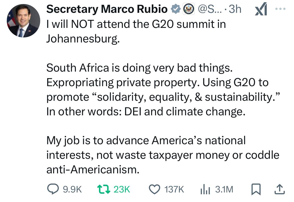 South Africa’s Foreign Policy and Domestic Failures: A Nation at a Crossroads

linkedin.com/posts/citizens…

<a href="/marcorubio/">Marco Rubio</a>   <a href="/joelpollak/">Joel Pollak</a>