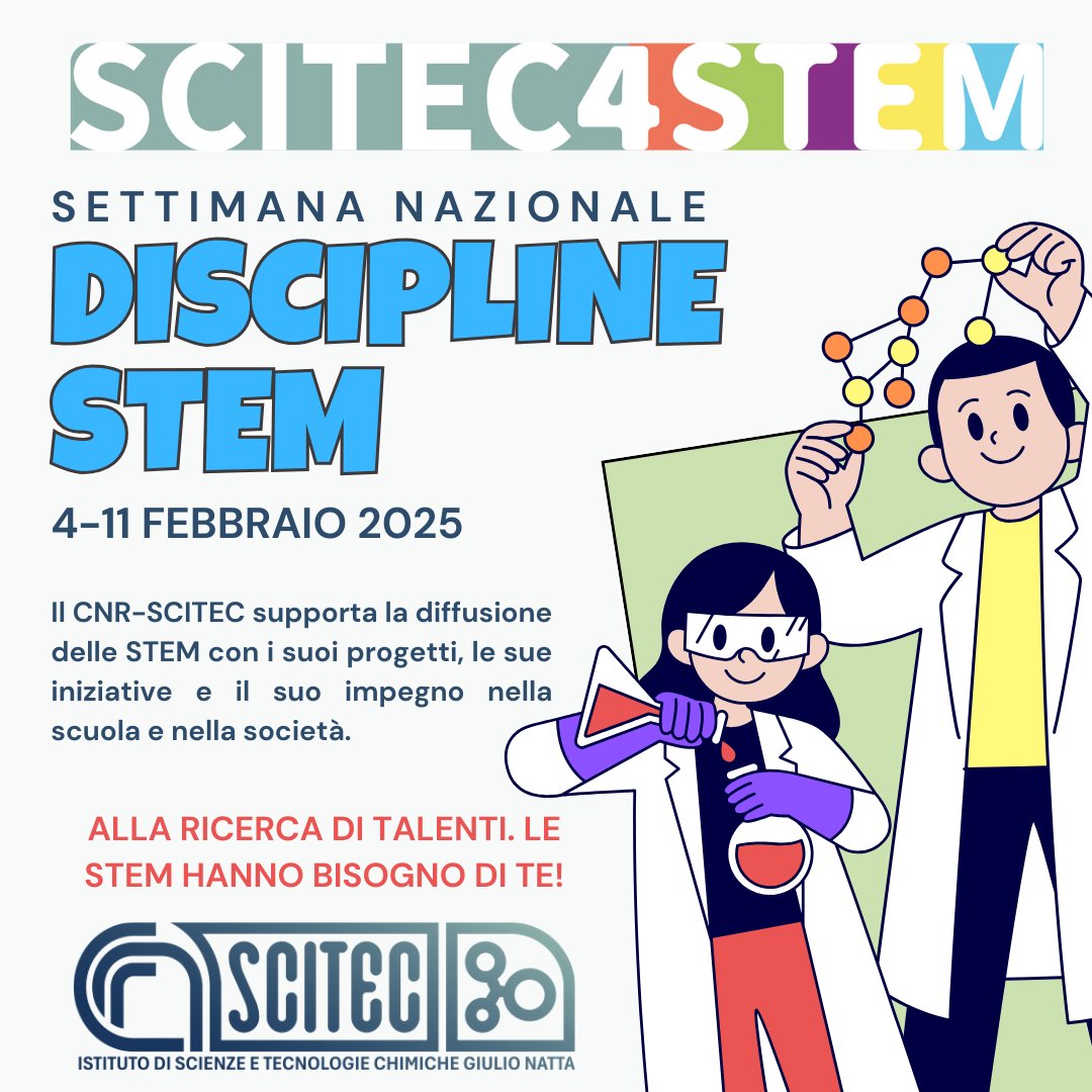 cnr_scitec's tweet photo. #SCITEC4STEM #ScegliSTEM #SettimanaSTEM
@CNRsocial_ https://t.co/c9X1nugIC6