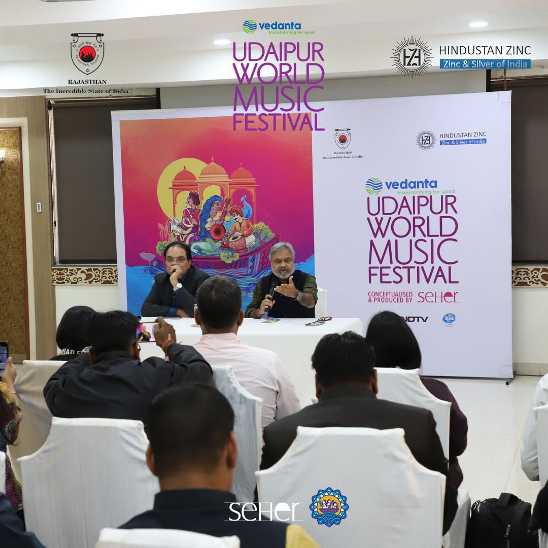 Poster unveiling followed by a Press conference for the 7th edition of Vedanta Udaipur World Music Festival 2025, conceptualised and produced by seher in collaboration with @hindustan_zinc and @rajasthantourism. The festival begins tomorrow!
.
#vuwmf #vuwmf2025