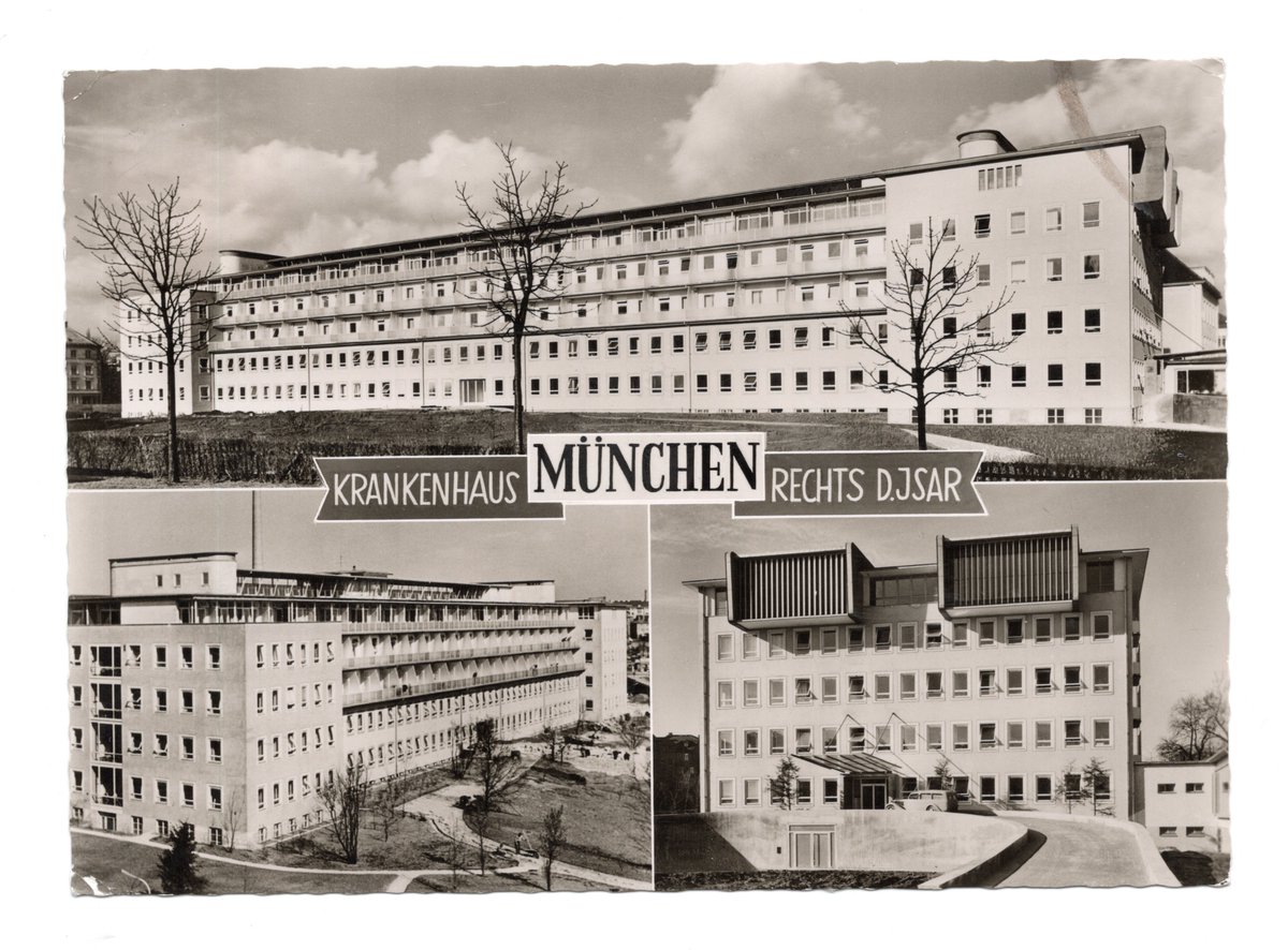 Postcard of the Rechts der Isar  hospital in Munich postmarked October 1957 just a few weeks before the crash. #BusbyBabes #ManchesterUnited