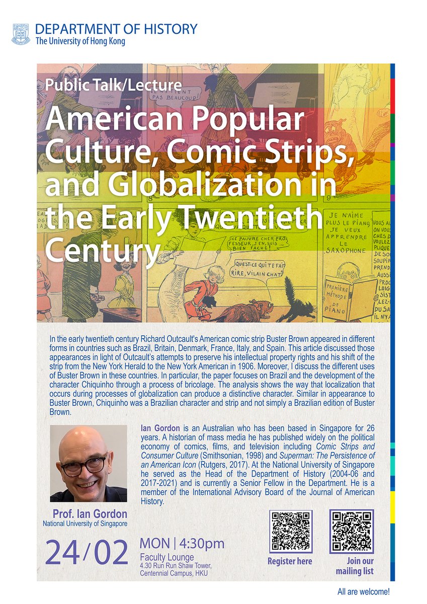 History_HKU's tweet image. 📢 Join us for an insightful talk by Prof. Ian Gordon on &quot;American Popular Culture, Comic Strips, and Globalization in the Early Twentieth Century&quot;!

Register here: hkuems1.hku.hk/hkuems/ec_hdet…

#HKUHistory #ComicStrips #Globalization #History
