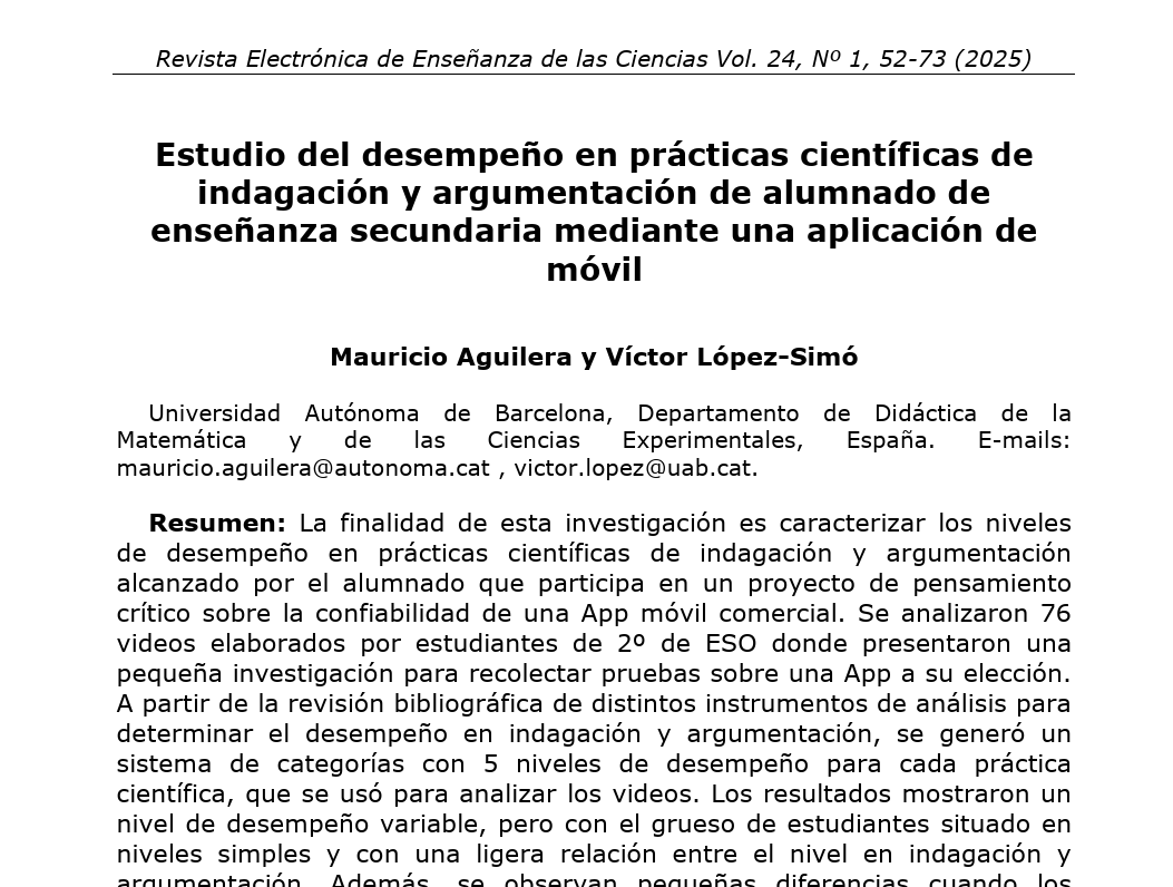 victorlopezsbd's tweet photo. Com desenvolupa indagació i argumentació l'alumnat d 2n d'ESO quan ha de verificar la fiabilitat d'una app? A la Revista Electrónica de Enseñanza de las Ciencias ens publiquen un article sobre l'assoliment científic de l'alumnat en el projecte #AppCheckers https://t.co/tnP9yhXiPp https://t.co/1twLoGu7O4