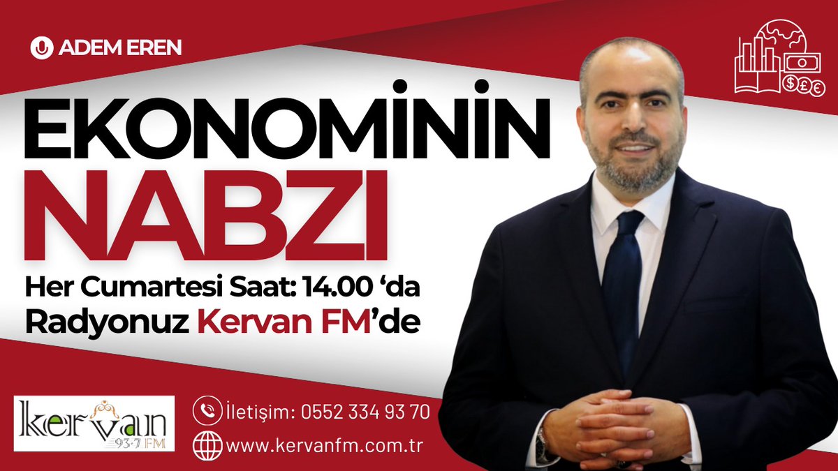 Yeni yayın döneminde de ihtiyacınız olan bir program yine sizlerle;
Ekonomist yazar Adem Eren'in hazırlayıp sunduğu "Ekonominin Nabzı" programı her cumartesi saat 14'de radyonuz Kervan FM'de.