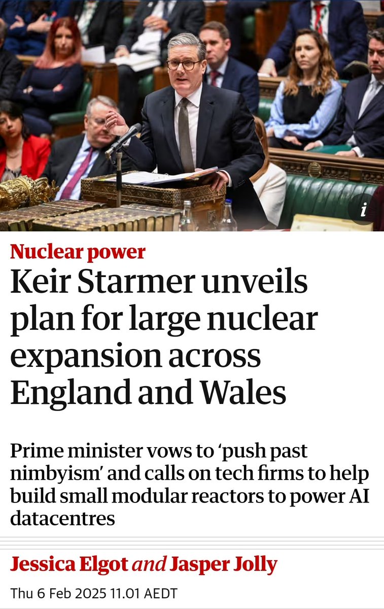 The UK Labour government are going all on on new nuclear to meet energy security and climate goals. 

It's time for Australia to lift the ban on nuclear energy. 

Article and petition linked below.