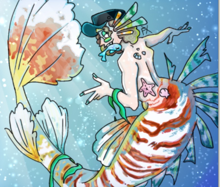 CognitiveClock's tweet image. Mermen &amp;gt;&amp;gt;&amp;gt;
I drew this the night my gecko, Slash, died. 
I was really stressed and wanted to do a peaceful piece.