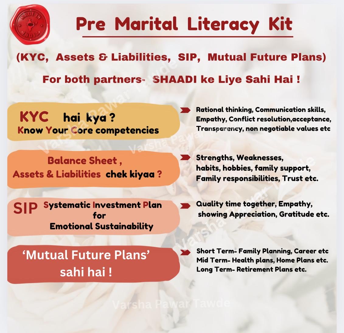 This can be used in ‘Pre Marital Orientation’