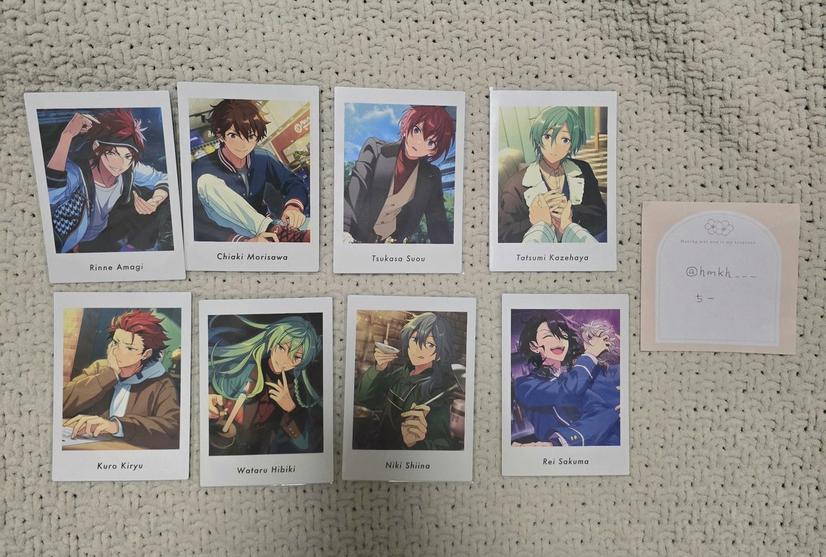 あんスタ ぱしゃっつ P.A.shots!! Vol.5 Action 

譲▶英智渉桃李北斗スバル真真緒鉄虎翠忍千秋奏汰藍良マヨイ巽凪砂日和茨ジュン宗みかひなたゆうた燐音ニキ零薫晃牙アドニス友也なずな光創敬人紅郎颯馬司泉嵐夏目つむぎ宙斑

各数画像参照

求▶A＞P レオ

📮郵送交換

引用先までお願い致します↓