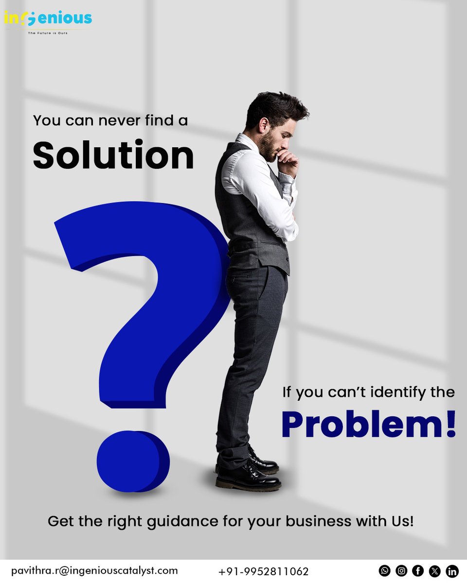 Ingenioussmart's tweet photo. "You can never find a solution if you don’t identify the problem first! 

At Ingenious Smart Solutions, we help you uncover challenges and craft the perfect strategy for success. Get the right guidance and take your business to the next level with us! https://t.co/ZAKZ5WrhSo