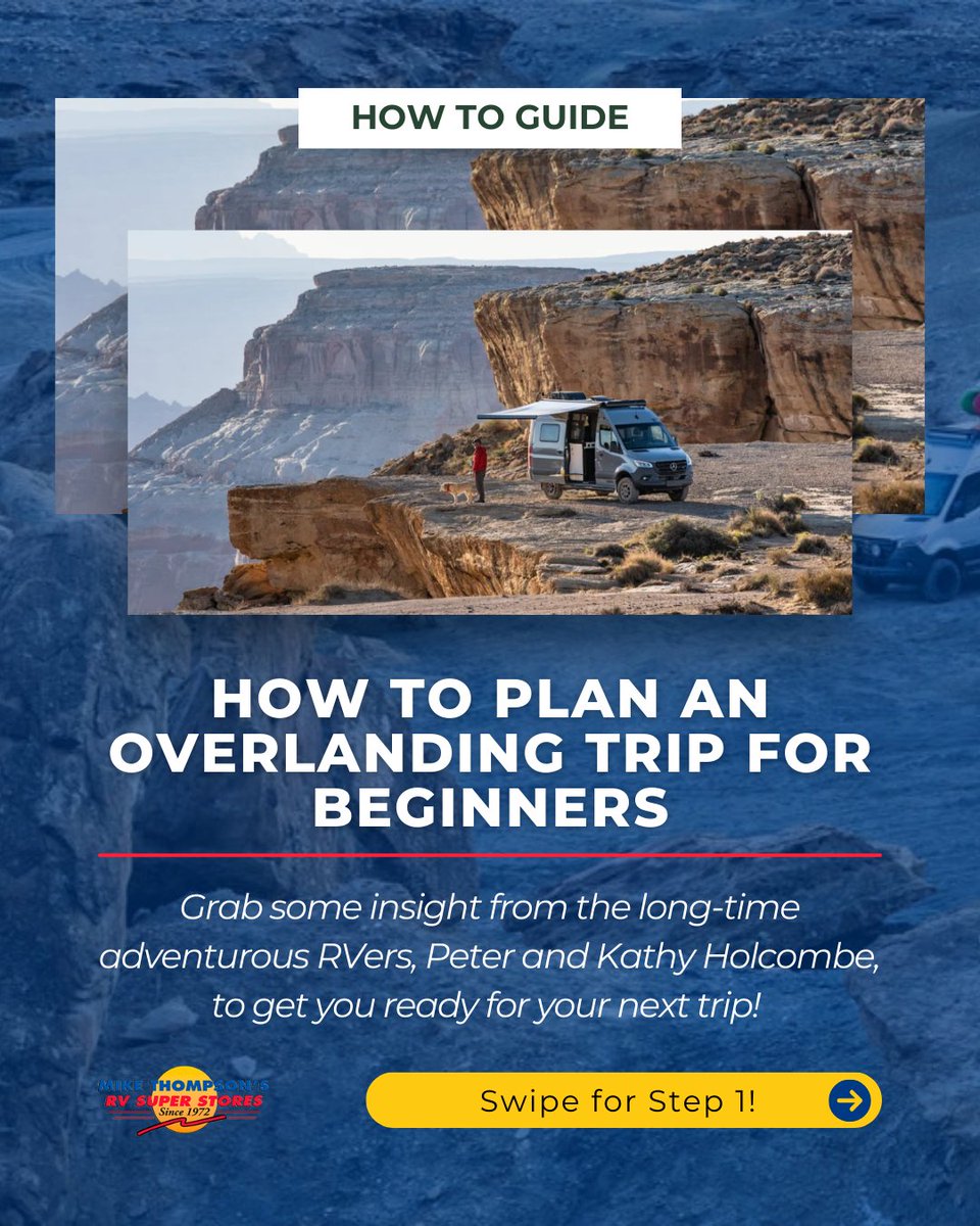 MikeThompsonsRV's tweet image. 💡 A Guide: How to Plan An Overlanding Trip for Beginners! 🌄🚎 Adventurous RVers Peter and Kathy Holcombe share the inside scoop!🔗 See their in-depth guide here: rpb.li/0lwgvM

#MTRV #MikeThompsonsRV #Overlanding #HowTo #RVGuide#RVLife #Adventure #RoadTrip #Explore