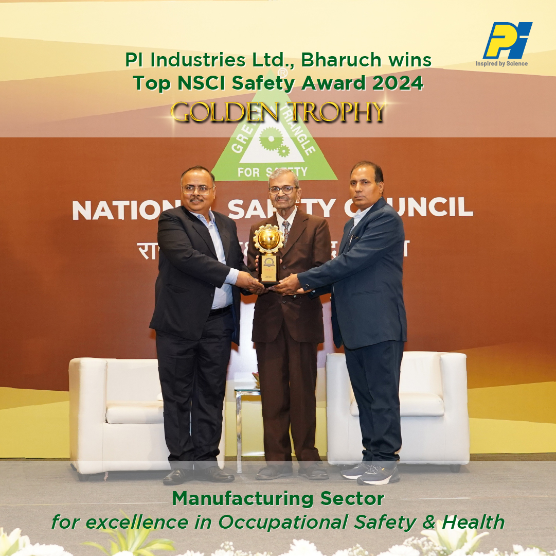 PIINDLTD's tweet photo. PI Industries Ltd., Bharuch wins #NSCI #SafetyAward 2024 – #GoldenTrophy in the #Manufacturing Sector!
This achievement reinforces our unwavering commitment to #safety as a way of life - protecting our people, driving #innovation and fostering #responsiblegrowth.
#PI #TeamPI https://t.co/NxEr0lss8m