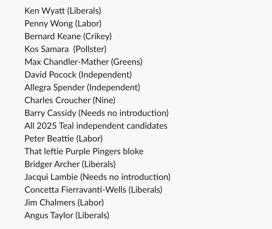 The Betoota Advocate (@betootaadvocate) on Twitter photo The Betoota Advocate are reaching out to the following Australians to be interviewed on our pre-election podcast series. Given that half these people no longer have media secretaries, we are putting the word out on X. If you know them, we want them. podcast@betootaadvocate.com The Betoota Advocate are reaching out to the following Australians to be interviewed on our pre-election podcast series. Given that half these people no longer have media secretaries, we are putting the word out on X. If you know them, we want them. podcast@betootaadvocate.com
