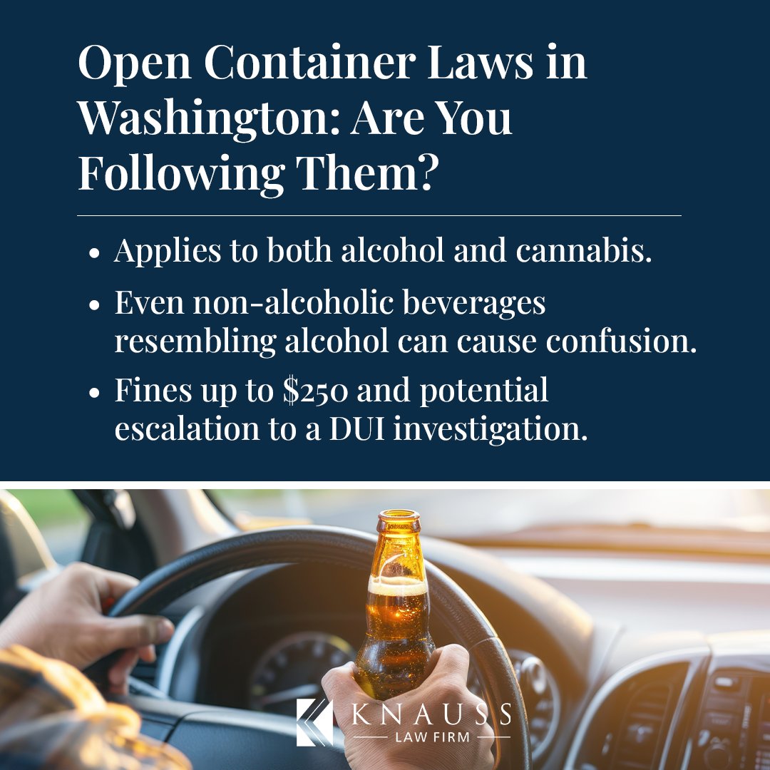 KnaussLaw's tweet image. 🚨 WA’s open-container laws apply to BOTH alcohol &amp;amp; cannabis. 

🌿 Even if you’re sober, improper storage can lead to fines—or a DUI investigation.

Learn more: 🔗 bit.ly/3Cj8FtK

#OpenContainerLaws #DUILaw #KnaussLawFirm #CriminalDefense