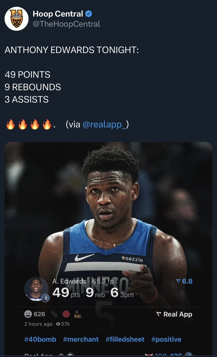 undercoverNBA's tweet photo. I am so sick of this app man 🤣

Shai tonight: 50 points on 18/29 from the field, 11/12 from the line

Anthony Edwards tonight: 49 points on 13/28 from the field, 17/18 from the line

The era of having a basketball opinion from reading trends on Twitter rather than from watching basketball is the worst