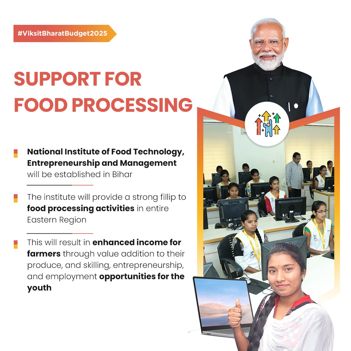 RNK_Thakur's tweet image. Establishment of National Institute of #FoodTechnology, #Entrepreneurship &amp;amp; #Management in #Bihar!

A major push for food processing in the eastern region, will result in higher farmer incomes and new job opportunities for youth.

#ViksitBharatBudget2025