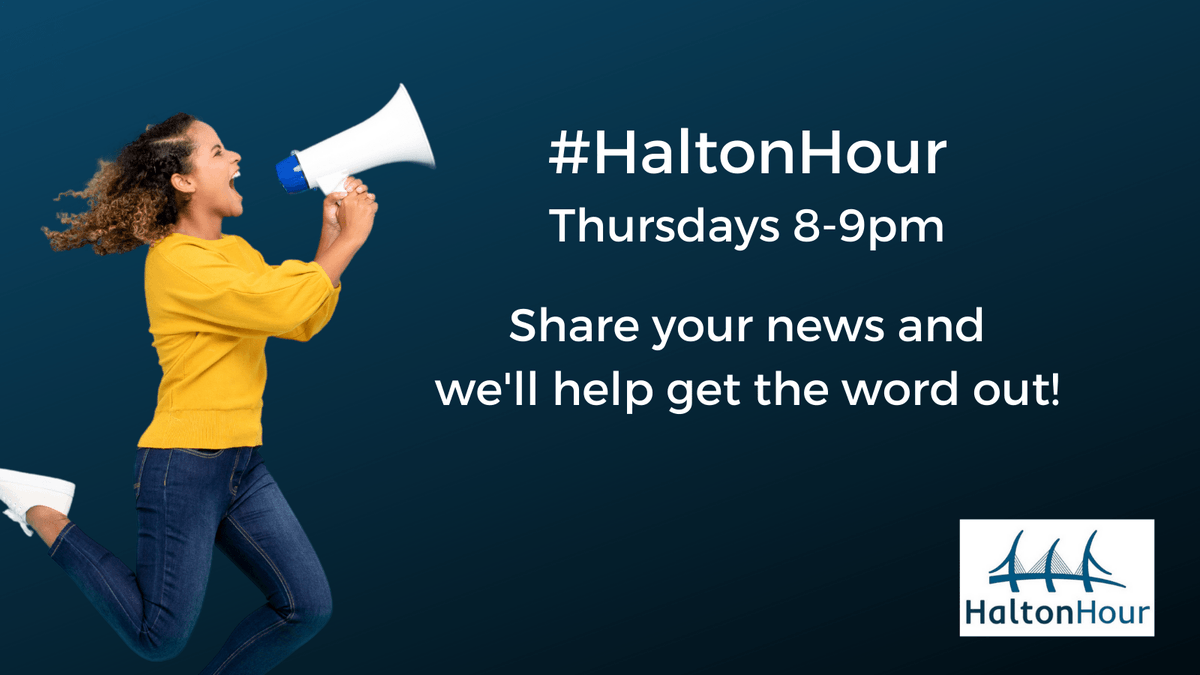 Here's your reminder to join us later for some community networking this evening. 
Tell us all about your news, products, services, events, workshops, gigs, art, launches, fundraising, and more! 
#️⃣ #HaltonHour 
📅 Tonight 
🕗 8pm - 9pm