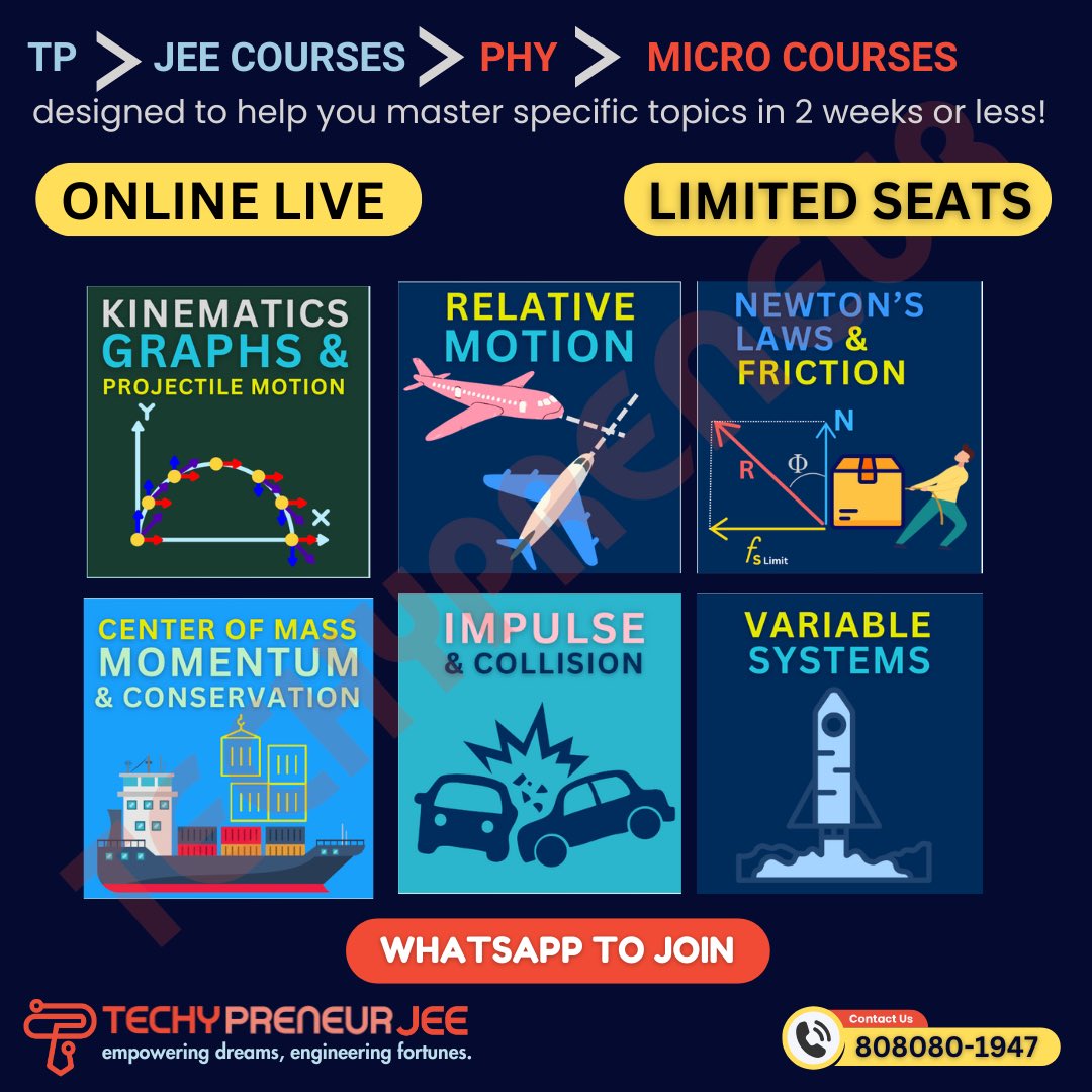 TechypreneurJEE's tweet photo. π Boost your JEE prep with our Physics Micro Courses!
π Master tricky topics with ease
π‘ Concept clarity & expert guidance
π² WhatsApp: 808080-1947
π https://t.co/qCU0eXJIPB
#JEE2025 #JEE2026 #PhysicsCourses #StudySmart #TechypreneurJEE https://t.co/IWbO8mwTcz