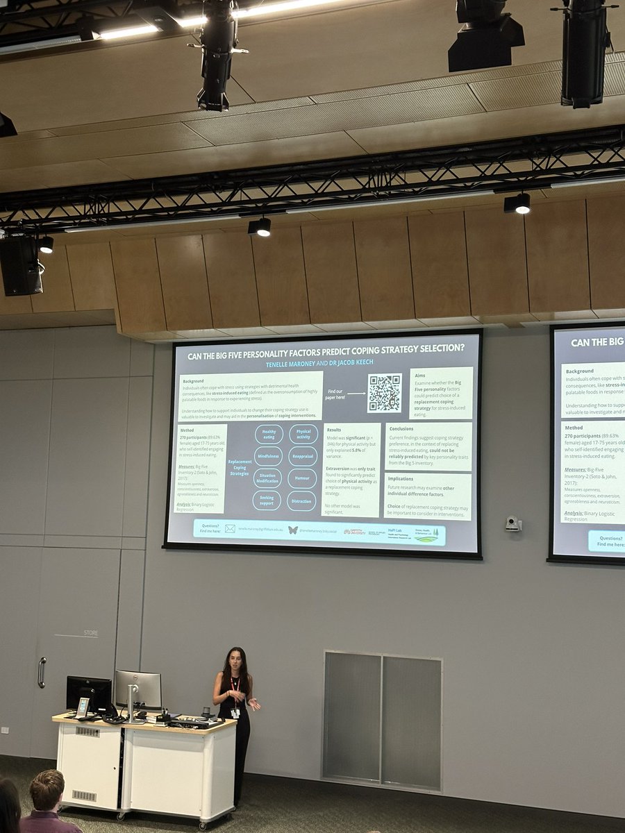 hapiresearch's tweet image. Sensational presentation from HaPI member @Tenelle_Maroney at @ASBHM1 #ASBHM2025 sharing her study on the predictive utility of personality for coping strategy choice! 🏃🏼‍♀️🍕 Amazing work, Ten!