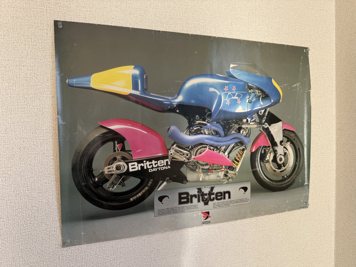 ideshinn's tweet photo. 世界で一番欲しいバイクのポスターをゲットしました。ブリッテンさんレストインピース。 https://t.co/x1Vq4uS82b